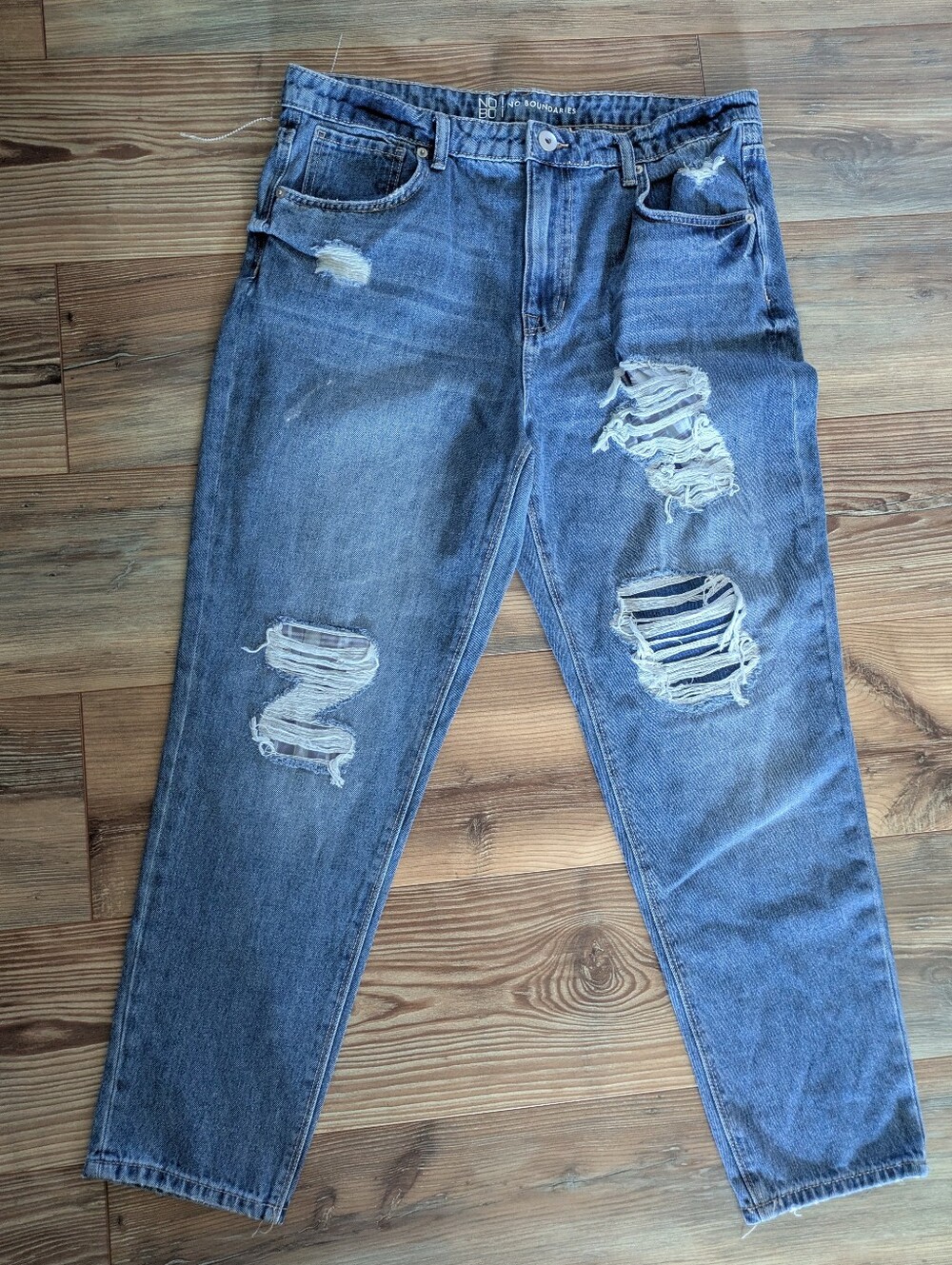 No Boundaries Nobo Distressed Straight Leg High Rise Cotton Denim Jeans 15